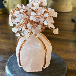 Rose Quartz pink Crystal Tree of Life copper wire wrapped heavy 4.5”x 3”